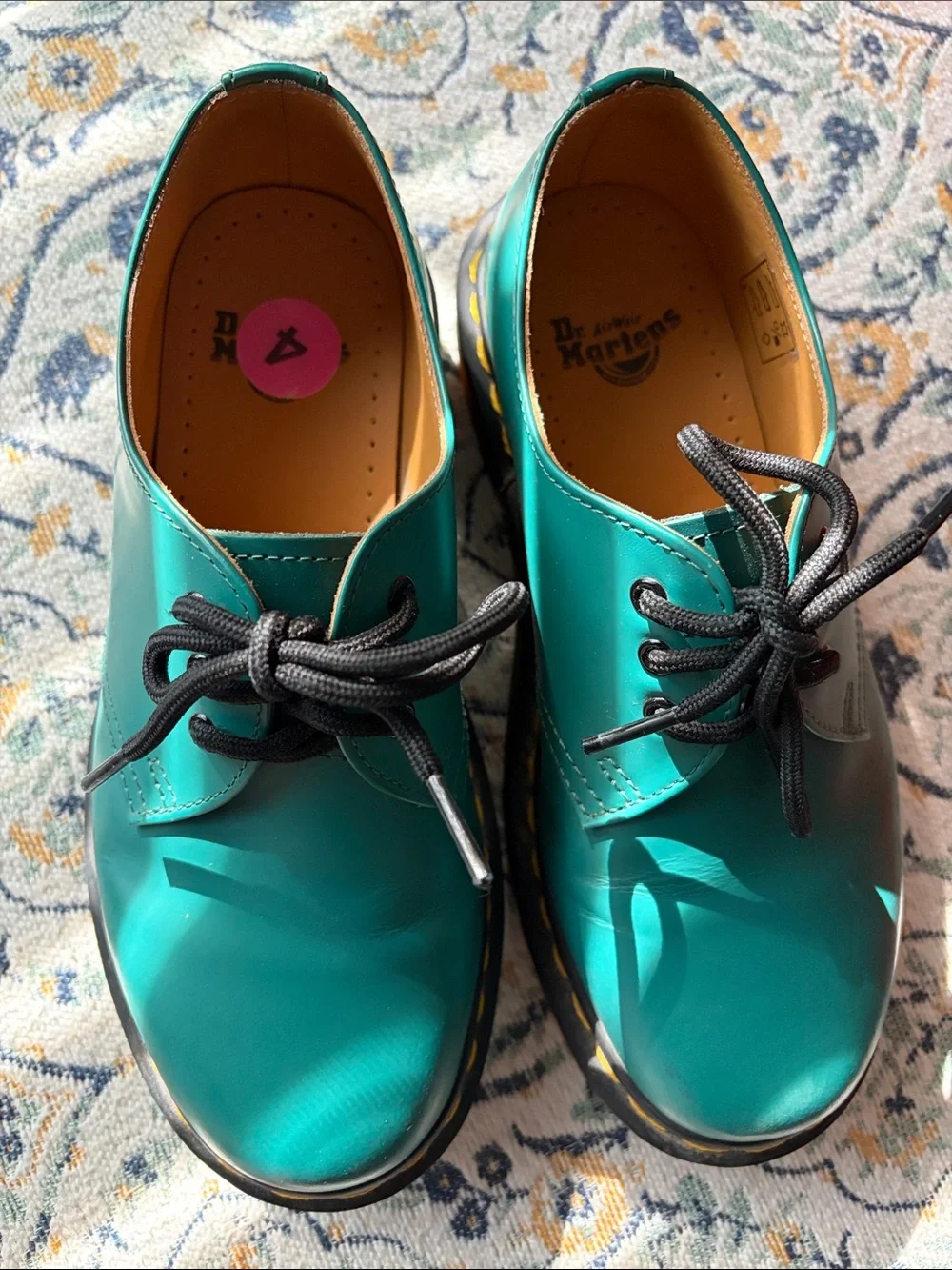 Dr. Martens Kids Teal Patent Lace-Up Shoes